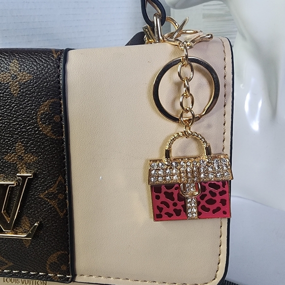 Gold with Pink Animal Print Purse Keychain Purse Charm - Picture 5 of 6